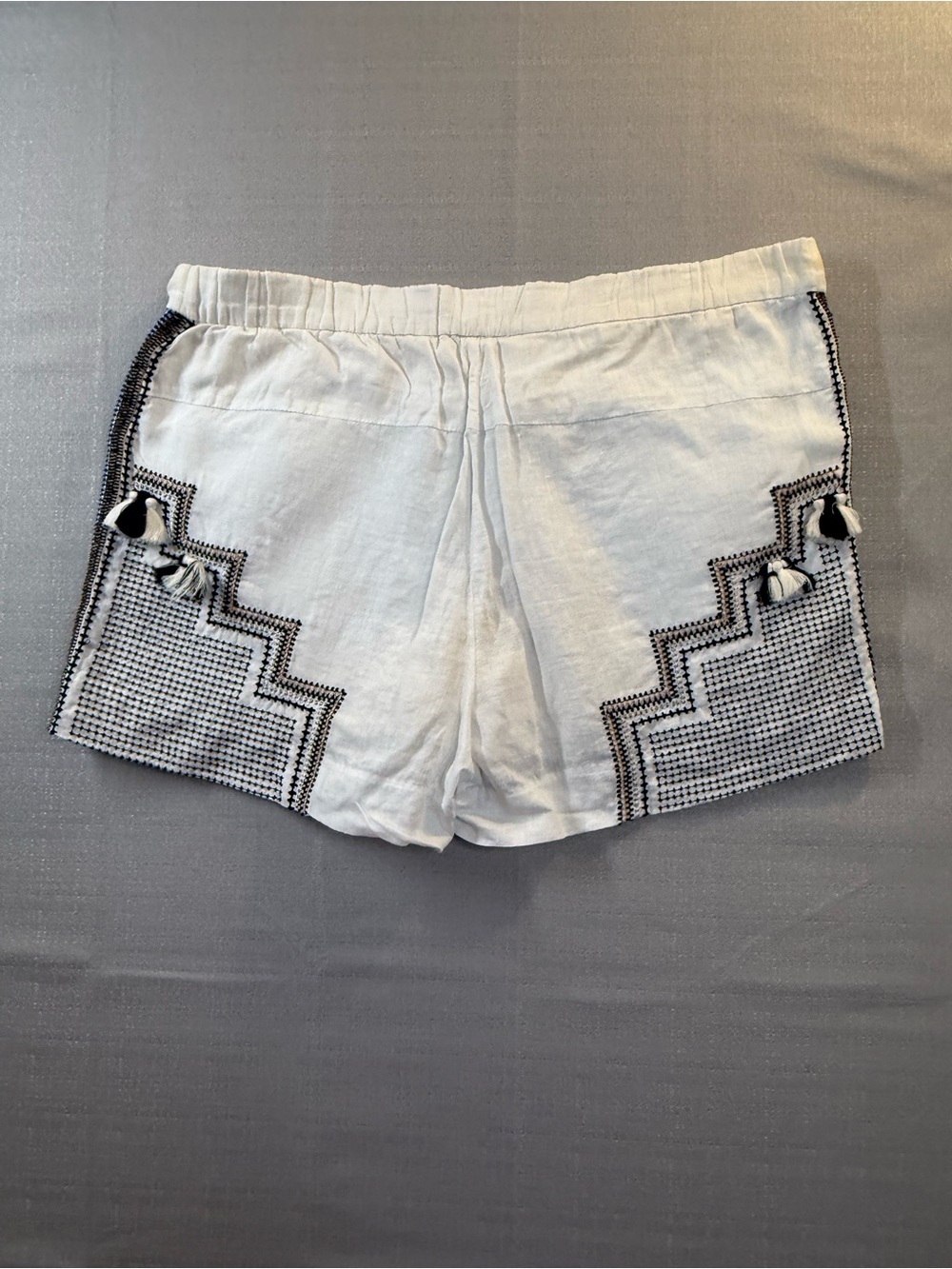 J. Crew White Linen-Blend Shorts with Black Embroidered Trim - Picture 6 of 7
